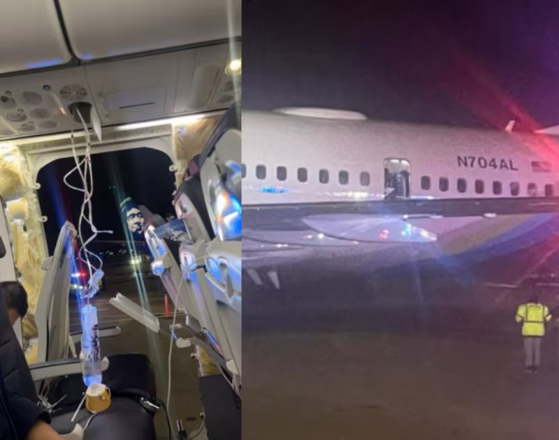 Alaska Airlines Flight 1282 fuselage with the missing mid-cabin door plug, photographed January 6, 2024. Source: NTSB.