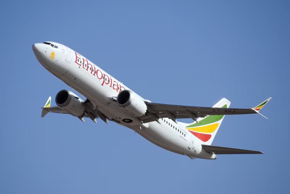 Ethiopian Airlines ET-AVJ, the Boeing 737 MAX 8 that would later crash as Flight 302, taking off from Ben Gurion International Airport on 8 February 2019, one month before the accident.