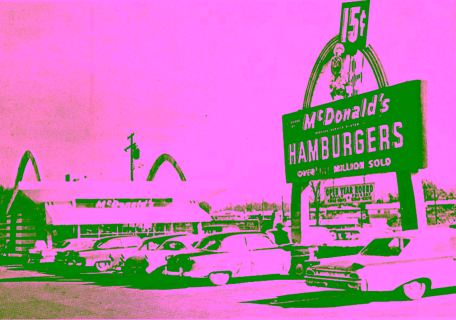 Black-and-white archival photo of McDonald's original Ann Arbor location, 2000 W. Stadium, from the 1961 Omega yearbook of Ann Arbor High School.